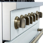 Giovanni 30-inch Gas Range White & Antique Brass Design, 5 Burners 67,000 BTU, 4.32 cu.ft. Convection Oven - BonPrix Électroménagers