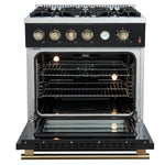 Marco 30-inch Gas Range Black & Antique Brass Design, 4 Burners 37,000 BTU, 4.32 cu.ft. Convection Oven - BonPrix Électroménagers