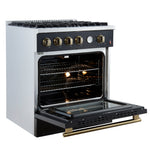 Marco 30-inch Gas Range Black & Antique Brass Design, 4 Burners 37,000 BTU, 4.32 cu.ft. Convection Oven - BonPrix Électroménagers