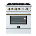 Marco 30-inch Gas Range White & Antique Brass Design, 4 Burners 37,000 BTU, 4.32 cu.ft. Convection Oven - BonPrix Électroménagers