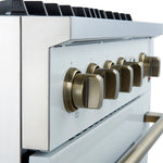 Marco 30-inch Gas Range White & Antique Brass Design, 4 Burners 37,000 BTU, 4.32 cu.ft. Convection Oven - BonPrix Électroménagers