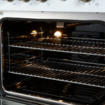 Marco 30-inch Gas Range White & Antique Brass Design, 4 Burners 37,000 BTU, 4.32 cu.ft. Convection Oven - BonPrix Électroménagers