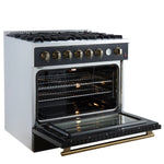 Marco 36-Inch Gas Range Black & Antique Brass Design, 6 Burners 67,000 BTU, 5.36 cu.ft. Convection Oven - BonPrix Électroménagers