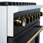 Marco 36-Inch Gas Range Black & Antique Brass Design, 6 Burners 67,000 BTU, 5.36 cu.ft. Convection Oven - BonPrix Électroménagers