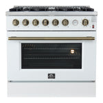 Marco 36-Inch Gas Range White & Antique Brass Design, 6 Burners 67,000 BTU, 5.36 cu.ft. Convection Oven - BonPrix Électroménagers