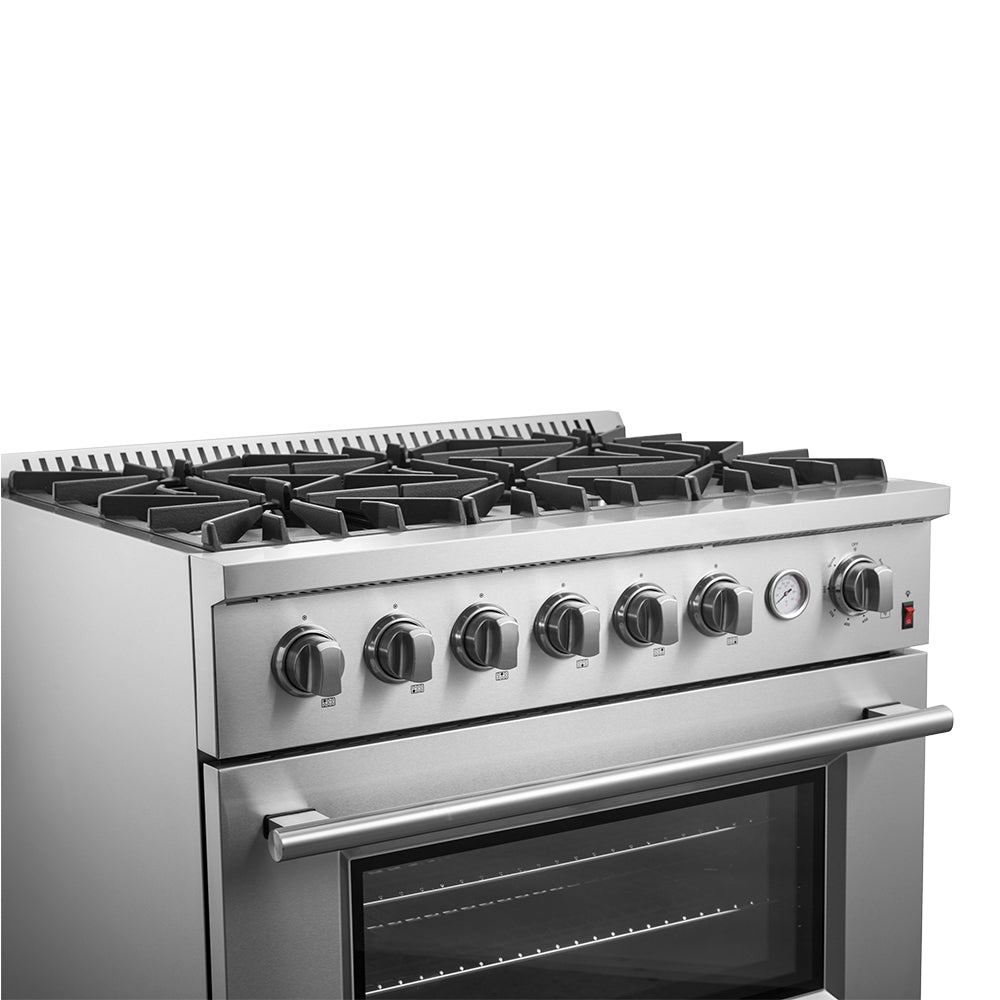 Marco 36-Inch Gas Range Stainless Steel, 6 Burners 67,000 BTU, 5.36 cu.ft. Convection Oven - BonPrix Électroménagers