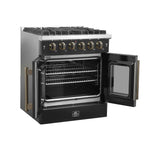 Forno Galiano 30-inch French Door Gas Range Black and Antique Brass Design, 5 Sealed Burners 68,000 BTU,  4.32 cu.ft. Convection Oven - BonPrix Électroménagers
