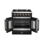 Forno Galiano 30-inch French Door Gas Range Black and Antique Brass Design, 5 Sealed Burners 68,000 BTU,  4.32 cu.ft. Convection Oven - BonPrix Électroménagers