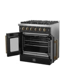 Forno Galiano 30-inch French Door Gas Range Black and Antique Brass Design, 5 Sealed Burners 68,000 BTU,  4.32 cu.ft. Convection Oven - BonPrix Électroménagers