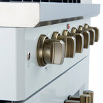 Forno Galiano 30-inch French Door Gas Range
White with Antique Brass Design, 5 Burners,
68,000 BTU, 4.32 cu.ft. Convection Oven - BonPrix Électroménagers