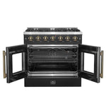 Forno Galiano 36-inch French Door Gas Range Black and Antique Brass Design, 6 Sealed Burners 83,000 BTU, 5.36 cu.ft. Convection Oven - BonPrix Électroménagers