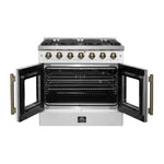 Forno Galiano 36-inch French Door Gas Range White and Antique Brass Design, 6 Sealed Burners 83,000 BTU, 5.36 cu.ft. Convection Oven - BonPrix Électroménagers