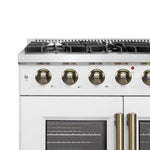 Forno Galiano 36-inch French Door Gas Range White and Antique Brass Design, 6 Sealed Burners 83,000 BTU, 5.36 cu.ft. Convection Oven - BonPrix Électroménagers
