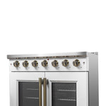 Forno Galiano 36-inch French Door Gas Range White and Antique Brass Design, 6 Sealed Burners 83,000 BTU, 5.36 cu.ft. Convection Oven - BonPrix Électroménagers