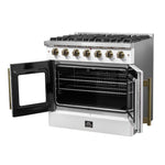Forno Galiano 36-inch French Door Gas Range White and Antique Brass Design, 6 Sealed Burners 83,000 BTU, 5.36 cu.ft. Convection Oven - BonPrix Électroménagers