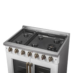 Forno Galiano 36-inch French Door Gas Range White and Antique Brass Design, 6 Sealed Burners 83,000 BTU, 5.36 cu.ft. Convection Oven - BonPrix Électroménagers