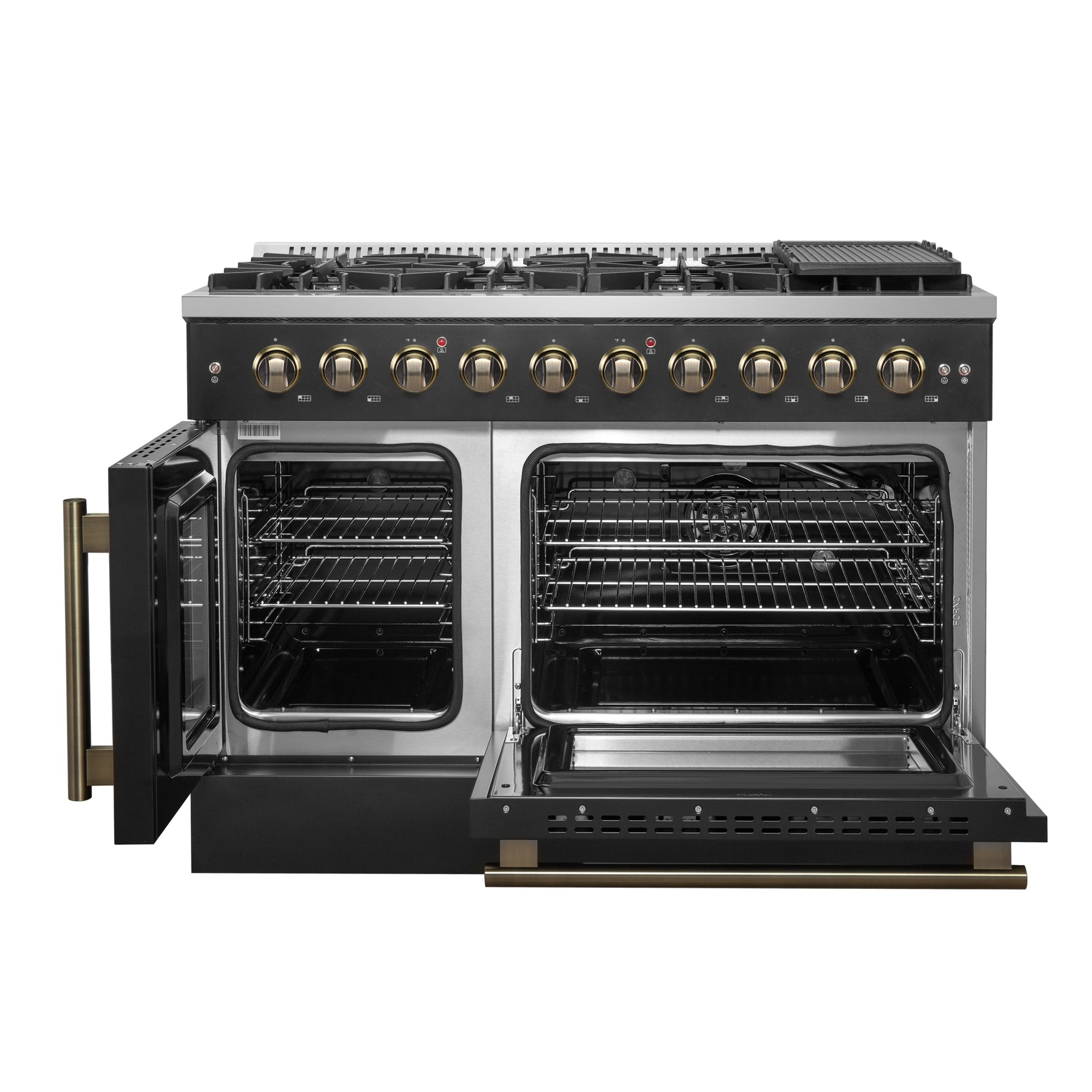Forno Galiano 48" Freestanding French Door Gas Range in Black - BonPrix Électroménagers