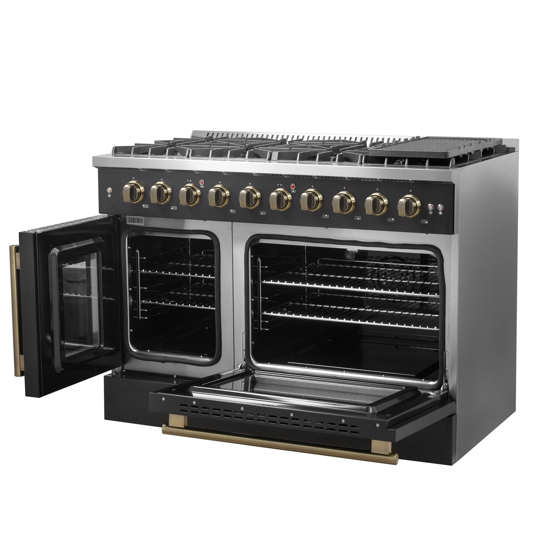 Forno Galiano 48" Freestanding French Door Gas Range in Black - BonPrix Électroménagers
