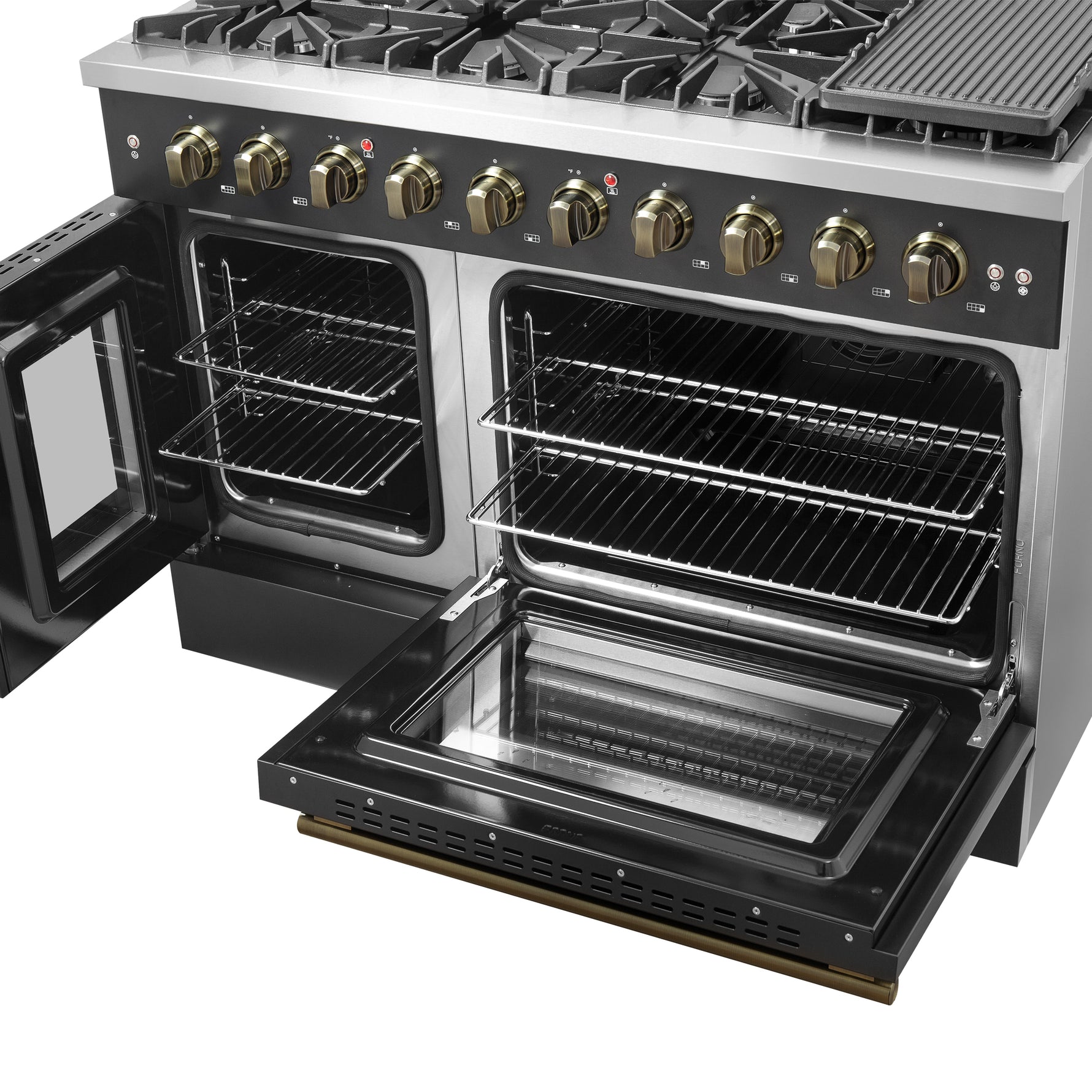Forno Galiano 48" Freestanding French Door Gas Range in Black - BonPrix Électroménagers