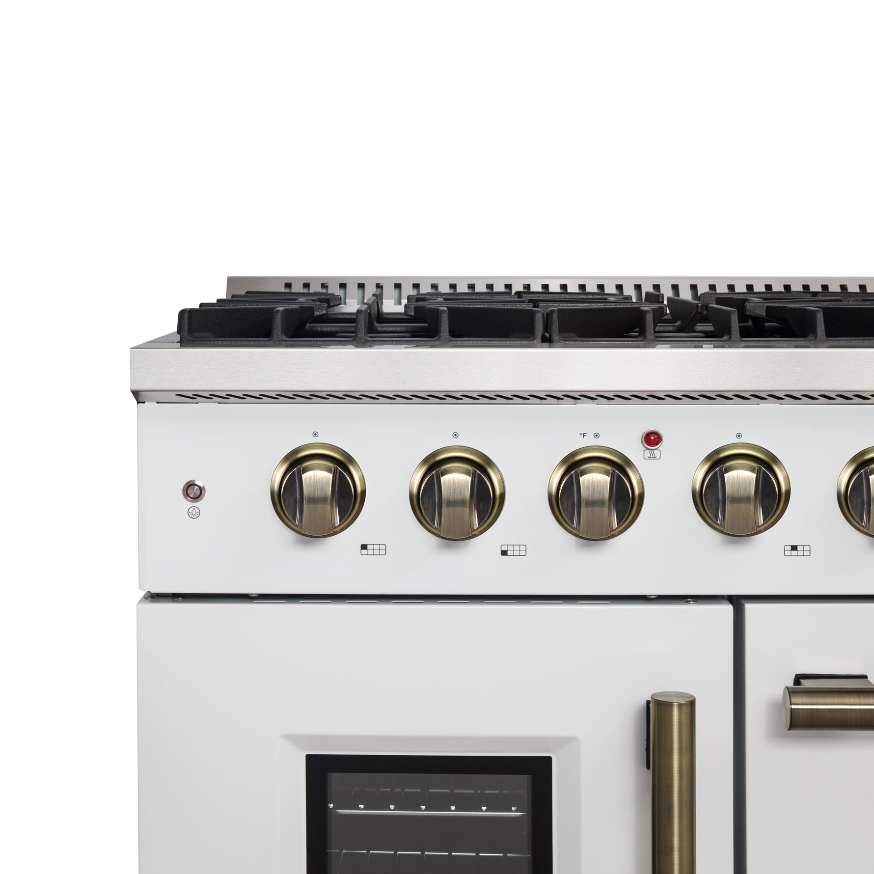 Forno Galiano 48-Inch Freestanding French Door Gas Range, White & Antique Brass - BonPrix Électroménagers