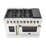 Forno Galiano 48-Inch Freestanding French Door Gas Range, White & Antique Brass - BonPrix Électroménagers