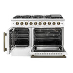 Forno Galiano 48-Inch Freestanding French Door Gas Range, White & Antique Brass - BonPrix Électroménagers