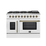 Forno Galiano 48-Inch Freestanding French Door Gas Range, White & Antique Brass - BonPrix Électroménagers