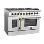 Forno Galiano 48-Inch Freestanding French Door Gas Range, White & Antique Brass - BonPrix Électroménagers