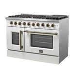 Forno Galiano 48-Inch Freestanding French Door Gas Range, White & Antique Brass - BonPrix Électroménagers