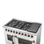 Forno Galiano 48-Inch Freestanding French Door Gas Range, White & Antique Brass - BonPrix Électroménagers
