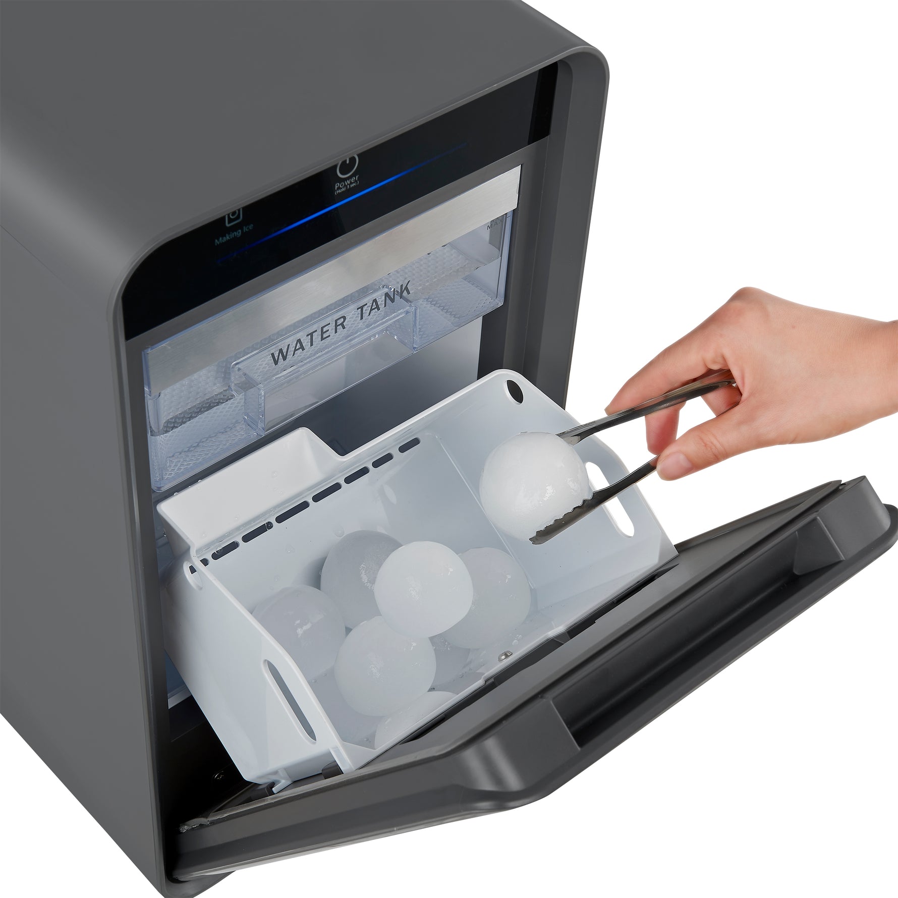 Sferico 11-in Ice Maker, Silver, 32 clear 2-in slow-melting spheres daily, stores more than 10 balls - BonPrix Électroménagers