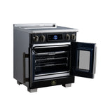Maximus 30-Inch Induction range, French Door, 4 Cooking Zones, 4.32 cf. Convection Oven, Air Sous Vide, Air Fry Basket, Black