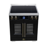 Maximus 30-Inch Induction range, French Door, 4 Cooking Zones, 4.32 cf. Convection Oven, Air Sous Vide, Air Fry Basket, Black