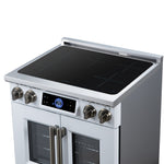 Maximus 30-Inch Induction range, French Door, 4 Cooking Zones, 4.32 cf. Convection Oven, Air Sous Vide, Air Fry Basket, White