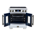 Maximus 30-Inch Induction range, French Door, 4 Cooking Zones, 4.32 cf. Convection Oven, Air Sous Vide, Air Fry Basket, White