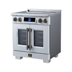 Maximus 30-Inch Induction range, French Door, 4 Cooking Zones, 4.32 cf. Convection Oven, Air Sous Vide, Air Fry Basket, White