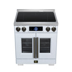 Maximus 30-Inch Induction range, French Door, 4 Cooking Zones, 4.32 cf. Convection Oven, Air Sous Vide, Air Fry Basket, White