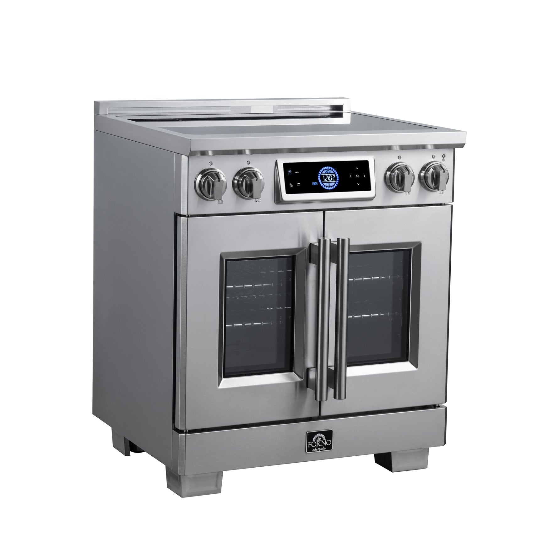 Maximus 30-Inch Induction range, French Door, 4 Cooking Zones, 4.32 cf. Convection Oven, Air Sous Vide, Air Fry Basket, Stainless Steel