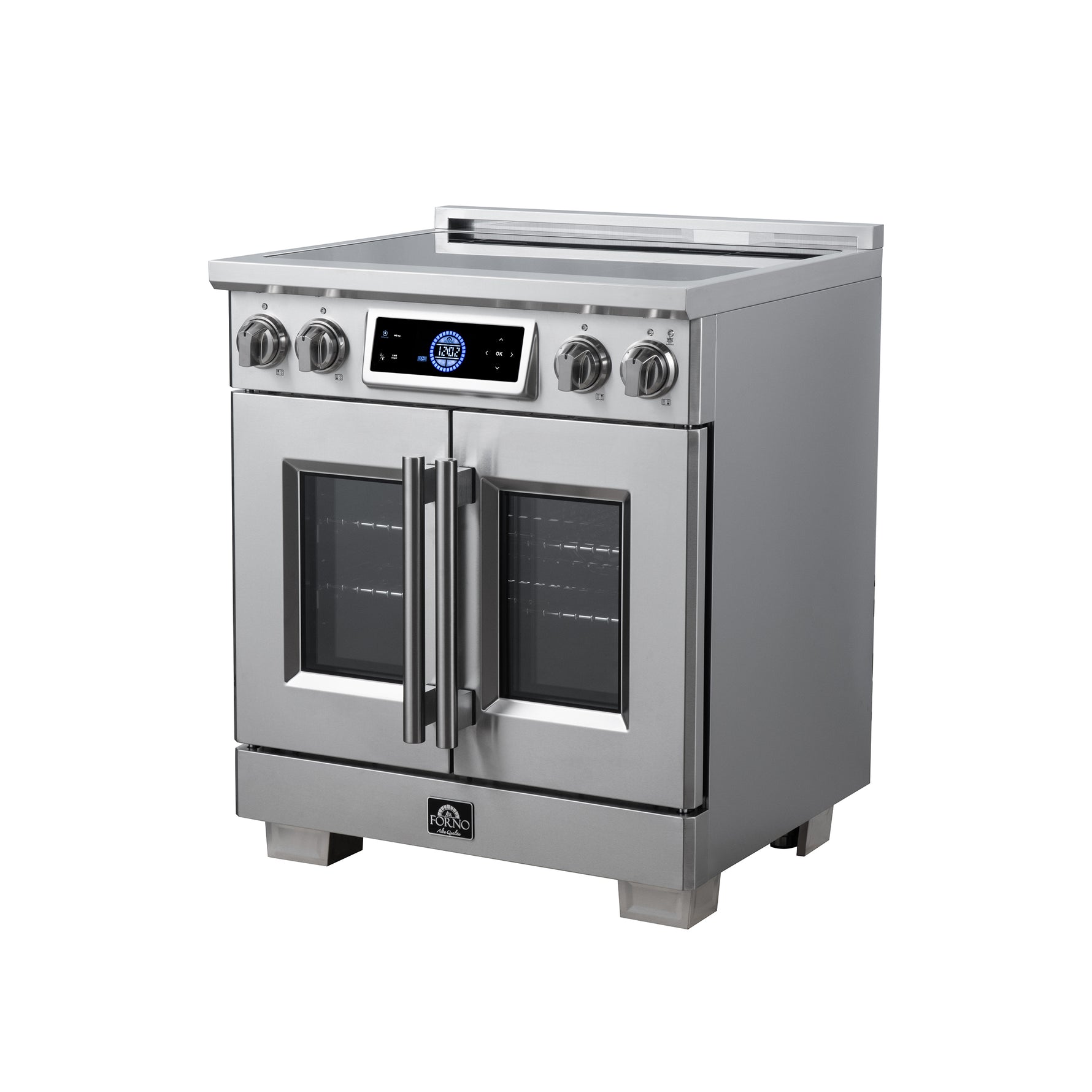 Maximus 30-Inch Induction range, French Door, 4 Cooking Zones, 4.32 cf. Convection Oven, Air Sous Vide, Air Fry Basket, Stainless Steel