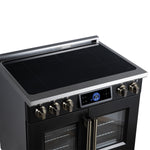 Maximus 36-Inch Induction range, French Door, 5 Cooking Zones, 5.36 cf. Convection Oven, Air Sous Vide, Air Fry Basket, Black