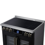 Maximus 36-Inch Induction range, French Door, 5 Cooking Zones, 5.36 cf. Convection Oven, Air Sous Vide, Air Fry Basket, Black