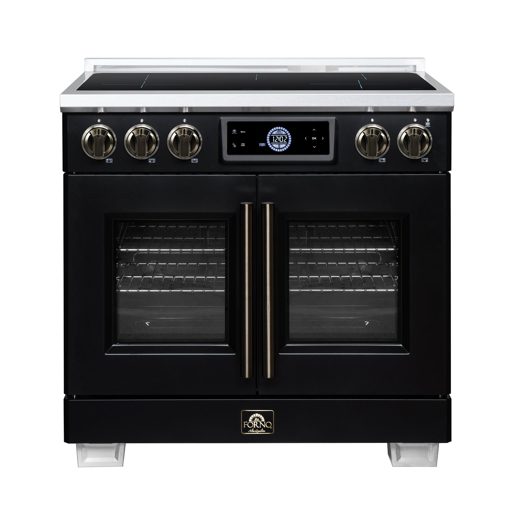 Maximus 36-Inch Induction range, French Door, 5 Cooking Zones, 5.36 cf. Convection Oven, Air Sous Vide, Air Fry Basket, Black