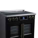 Maximus 36-Inch Induction range, French Door, 5 Cooking Zones, 5.36 cf. Convection Oven, Air Sous Vide, Air Fry Basket, Black