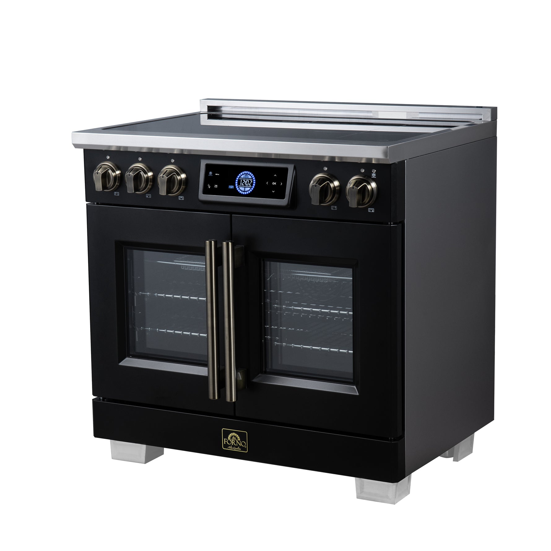 Maximus 36-Inch Induction range, French Door, 5 Cooking Zones, 5.36 cf. Convection Oven, Air Sous Vide, Air Fry Basket, Black