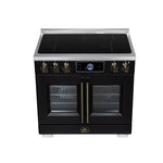 Maximus 36-Inch Induction range, French Door, 5 Cooking Zones, 5.36 cf. Convection Oven, Air Sous Vide, Air Fry Basket, Black