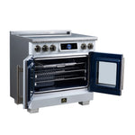 Maximus 36-Inch Induction range, French Door, 5 Cooking Zones, 5.36 cf. Convection Oven, Air Sous Vide, Air Fry Basket, White