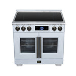 Maximus 36-Inch Induction range, French Door, 5 Cooking Zones, 5.36 cf. Convection Oven, Air Sous Vide, Air Fry Basket, White