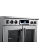 Maximus 36-Inch Induction range, French Door, 5 Cooking Zones, 5.36 cf. Convection Oven, Air Sous Vide, Air Fry Basket, Stainless Steel