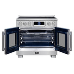 Maximus 36-Inch Induction range, French Door, 5 Cooking Zones, 5.36 cf. Convection Oven, Air Sous Vide, Air Fry Basket, Stainless Steel
