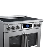 Maximus 36-Inch Induction range, French Door, 5 Cooking Zones, 5.36 cf. Convection Oven, Air Sous Vide, Air Fry Basket, Stainless Steel